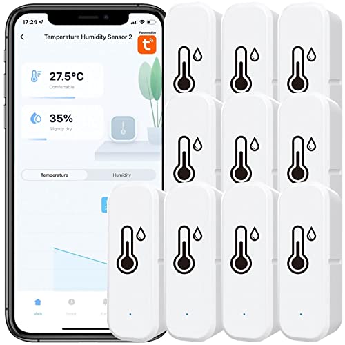 10 STK Tuya WLAN Hygrometer Thermometer Sensor, mit App-Aufzeichnung, Erinnerung an schwache Batterie, Smart Thermometer Sensor funktioniert mit Alexa, Tuya & Smart Life, für Zuhause, Weinkeller von RANRAO