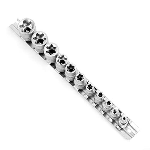 11-teiliges Torx-Steckschlüssel-Set, Außen-Torx-Steckschlüssel-Set 1/4 und 3/8 Zoll Torx-Schlüsselmuttern-Set Stecknüsse aus Hartstahl von RANRAO