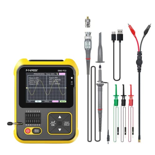 2,4 Zoll 200kHz Bandbreite Digitaltransistortester, Tragbares Handoszilloskop, USB wiederaufladbar Mini Oszilloskop,PWM Rechteckausgang, für Diode Triode Kondensator Widerstand Transistor,with Adapter von RANRAO