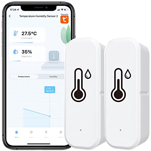 2 STK Tuya WLAN Hygrometer Thermometer Sensor, mit App-Aufzeichnung, Erinnerung an schwache Batterie, Smart Thermometer Sensor funktioniert mit Alexa, Tuya & Smart Life, für Zuhause, Weinkeller von RANRAO