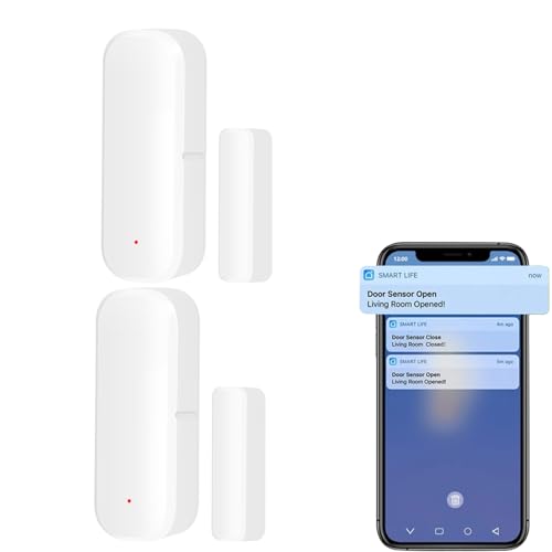 2xWiFi Smart Türsensor, Tür-Fenstersensor – Tuya drahtloser Türfenster Sensor Alarm App Push Benachrichtigungen, kabelloser Fensterkontakt-Sensor für Heimsicherheit und Smart-Home-Automatisierung von RANRAO