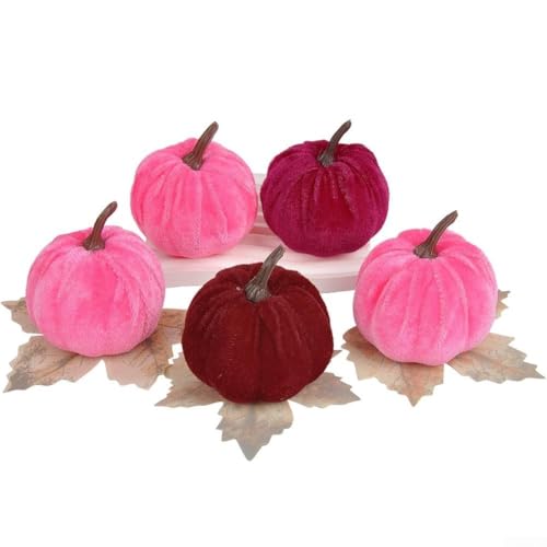 5 Samt-Kürbis-Dekorationen für Herbst-Heim-Styling mit weichem Stoffmaterial für Thanksgiving und Halloween saisonalen Gebrauch (3–5) von RANRAO