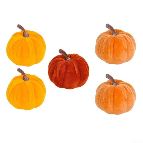 5 Samt-Kürbis-Dekorationen für Herbst-Heim-Styling mit weichem Stoffmaterial für Thanksgiving und Halloween saisonalen Gebrauch (5–5) von RANRAO