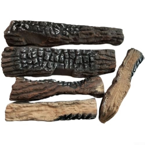 5 Stück Keramik-Holz-Feuerscheite, künstliche Holzscheite, dekoratives Holz für Bio-Ethanol oder Gaskamin Brennholz hitzebeständig Kamin Gasscheite von RANRAO