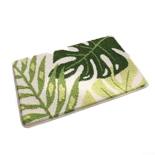 76,2 x 43,2 cm Mikrofaser-Badezimmerteppich mit rutschfester Unterseite, 3D-grünes Blatt-Design, saugfähige Matte für Badezimmer, Küche oder Wohnzimmer, pflegeleicht, maschinenwaschbar (1) von RANRAO
