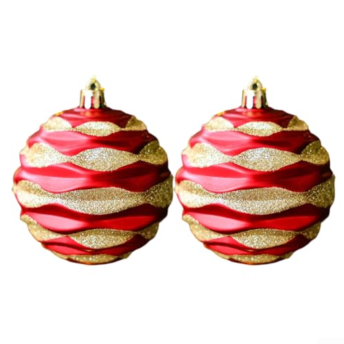 8 cm großes Weihnachtskugel-Ornament-Set für Baumschmuck mit 2 Stück je Farbe für festliche Ferienhäuser und gewerbliche Räume (rot) von RANRAO