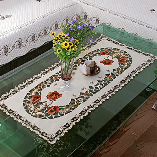 Bestickter Tischläufer, weiße rechteckige Tischdecke, Deckchen, bestickt, floral, kleine Tischdecke, Heimdekoration von RANRAO