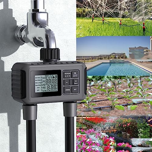 RANRAO Bewässerungscomputer Wasser Zeitschaltuhr, Sprinkler Timer 2-Wege programmierbarer digitaler Bewässerungs-Timer für Garten von RANRAO