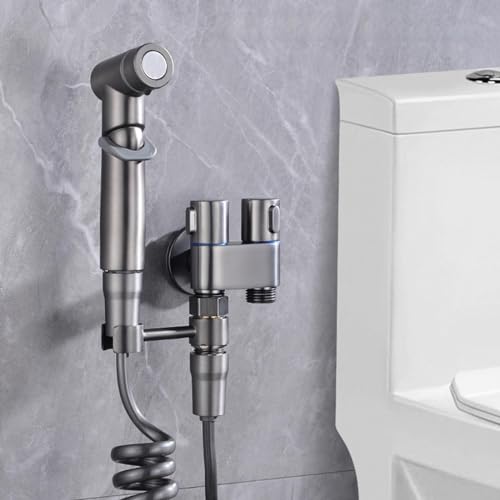 Bidet-Dusch-Set, 1 in 2 Out-Maschinen- und WC-Armaturen, 1 in 2 Out Dual Control Valve Bidet Handbrause für Bidet Badezimmer (Gunmetal Grey) von RANRAO