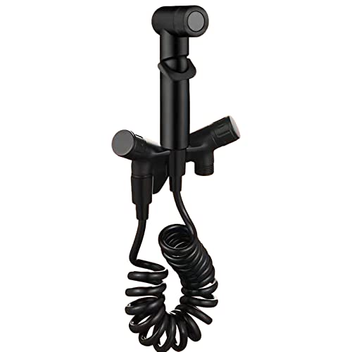 Bidet Handbrause, Vollkupfer Handbrause, mit 1-in-2-out-Doppelsteuerventil Wasserhahnspender, G1/2 Ventil, einfache Installation, für Bidet Windel Dusche Tierbad Wasserspar Wand waschen, Schwarz von RANRAO