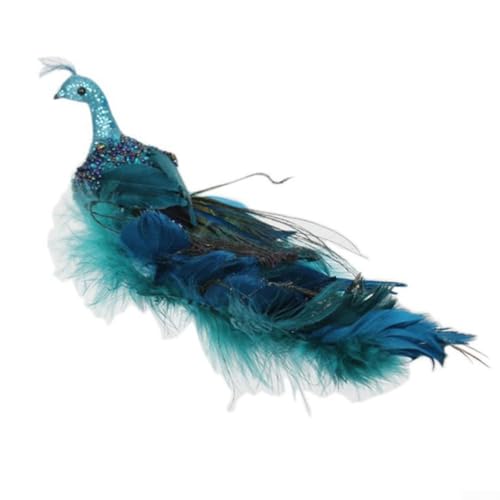 RANRAO Blauer Pfau Weihnachtsschmuck mit Clip, künstlicher Pfau mit langem Schwanz, gefiederte Simulationsvögel, glitzernder Phönix, Weihnachtsdekoration für Weihnachtsbaumdekoration (blau) von RANRAO