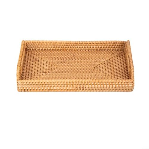 Handgewebtes Rattan-Serviertablett mit Griffen, Küchen-gewebter Korb, handgefertigter Weidenkorb, Schreibtisch-Organizer-Tablett für Couchtisch (L) von RANRAO