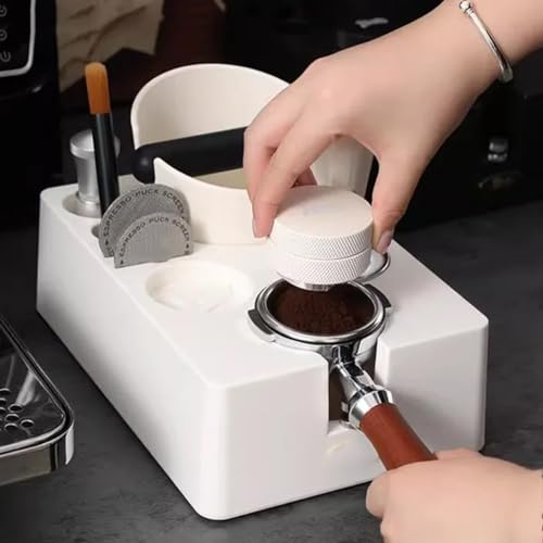Kaffee-Tamper-Ständer, Espresso-Tamper-Matte, Kaffeeverteiler, Klopfbox, Kaffeefilter-Tamperhalter, Ständer, rutschfest, Siebträger-Gestell (58 mm weiß) von RANRAO