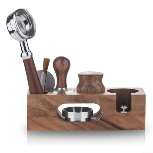 Kaffee-Tamper-Station, Kaffee-Tamperhalter, Kaffeesiebträger, Espresso, Kaffeefilterstation, Tamper-Ständer, Holzsockel für die Kaffeemaschine (Walnuss 58) von RANRAO