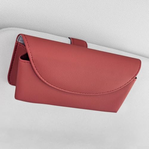 Magnetischer Sonnenbrillenhalter aus PU-Leder für Autos mit Clip auf der Rückseite für sichere Platzierung (rot) von RANRAO