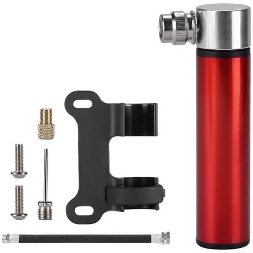 Mini-Fahrradpumpe mit Gehäuse aus Aluminiumlegierung und abnehmbarem Schlauch, unterstützt 120 PSI Druck, tragbar für Outdoor-Radsport und Sportausrüstung (rot) von RANRAO
