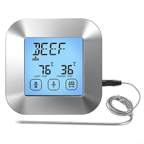 Outdoor BBQ Grill Thermometer, BBQ Digital Grill Fleisch Bratenthermometer mit Timing Modi LED Touch Display 5 Kochstufe von RANRAO