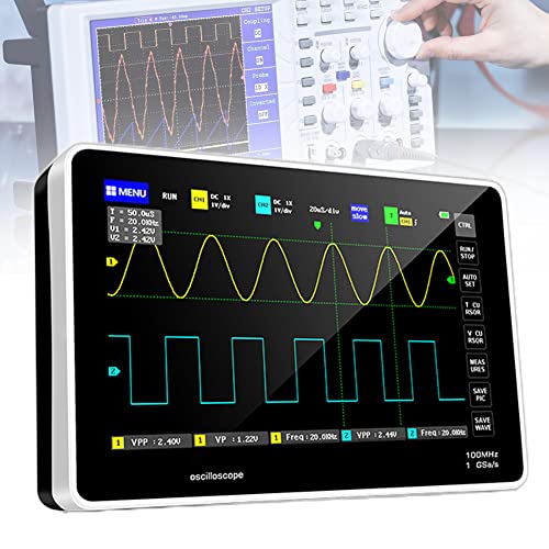 RANRAO 1013D Digitaloszilloskop Digitales, tragbares Aufbewahrungs-Oszilloskop-Kit mit 2 Kanälen, 100 MHz Bandbreite, 1GSa/s Abtastrate 7" TFT LCD Touchscreen, FFT-Anzeigefunktion, Eingebauter Akku von RANRAO