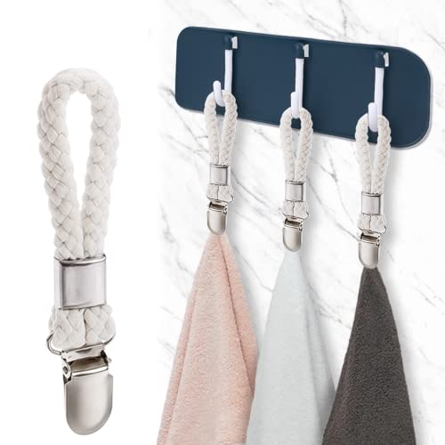 RANRAO 4 x Geschirrtuch-Clips, Badezimmer-Handtuch-Clips, geflochtene Baumwollschlaufe, Handtuch-Clip zum Aufhängen von Stoff-Gegenständen, für Zuhause, Küche und Badezimmerschränke von RANRAO