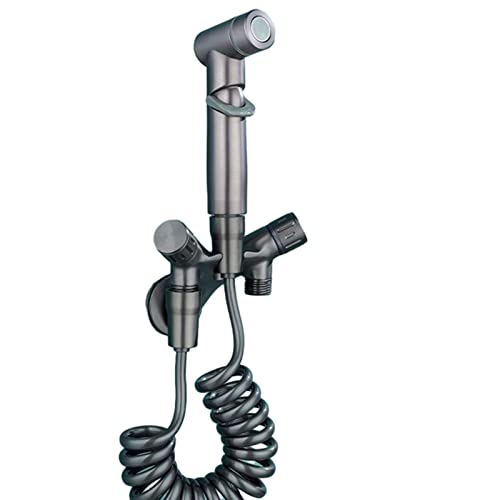 RANRAO Bidet Handbrause, Vollkupfer Handbrause, mit 1-in-2-out-Doppelsteuerventil Wasserhahnspender, G1/2 Ventil, einfache Installation, für Bidet Windel Dusche Tierbad Wasserspar Wand waschen, Grau von RANRAO