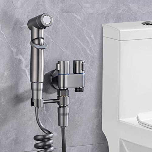 RANRAO Bidet Vollkupfer Handbrause, mit 1-in-2-out-Doppelsteuerventil Wasserhahnspender, für Dusche Badezimmer Hygiene Toilettenpapier Windelreinigung, G1/2 Ventil, Grau von RANRAO