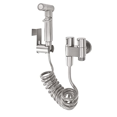 RANRAO Bidet Vollkupfer Handbrause, mit 1-in-2-out-Doppelsteuerventil Wasserhahnspender, für Dusche Badezimmer Hygiene Toilettenpapier Windelreinigung, G1/2 Ventil, einfache Installation, Silber von RANRAO