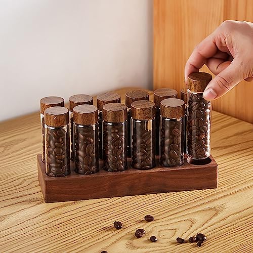 RANRAO Hölzerne Kaffeebohnen Tee Display Rack, Holz Reagenzglas Rack Walnuss Holz Kaffeebohnen Lagerung Display Rack Flasche Glas 12 Löcher Halter von RANRAO