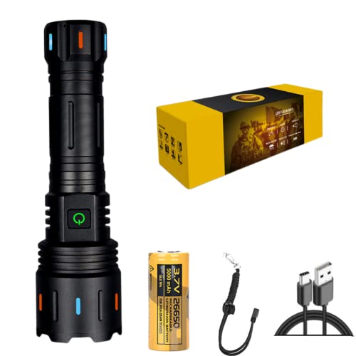 LED Taschenlampe 5800 Lumen, Wasserdicht IPX6 USB Aufladbar Fackel 5 Lichtmodi, Zoombar, Taschenlampe Batteriebetrieben, für Auto Notfall Survival Camping Outdoor Militär Polizei von RANRAO