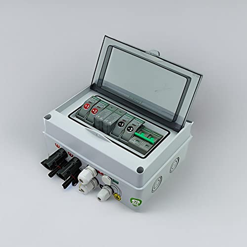 RANRAO Solar PV Combiner Box 2 In 1 Out PV Anschlusskasten 1000V mit 2P 550V DC für SPD, 1000V 15A DC-SICHERUNG und 2P 550V DC MCB, Solar PV Anschlusskasten IP65 für Solarmodul-System-Kit von RANRAO