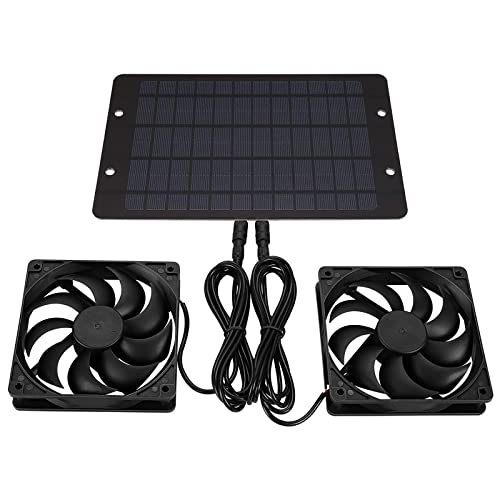 RANRAO Solarbetriebener Abluftventilator, Solar Panel Powered Fan, 12V 10W Wasserdichter Solarpanel mit Dual-Lüfter Kit, Ventilator Abluftventilator für Gewächshaus Haustier Wechselrichters Kühlung von RANRAO