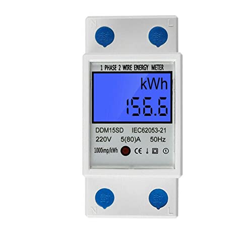 RANRAO Stromzähler Kalibriert für 35mm DIN Schienen, LCD Digitaler Wechselstromzähler Stromzähler Hutschiene 1 Phasig Energiezähler KWh Zähler Leistungsmesser Voltmeter Amperemeter 5(80) A AC B1 230V von RANRAO