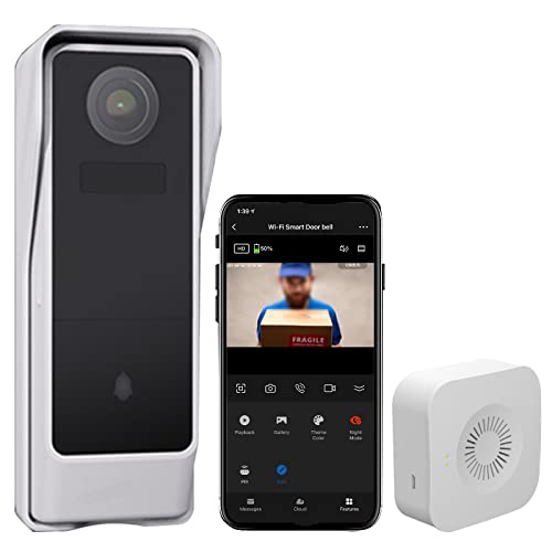 RANRAO Tuya WLAN Smart Türklingel mit Kamera, 1080P Video Türklingelkamera, Kabellos Video Doorbell mit Akku 2-Wege-Audio, Kein Bohren erforderlich, klare Nachtsicht, PIR Sensor, IP65 Wasserdicht von RANRAO