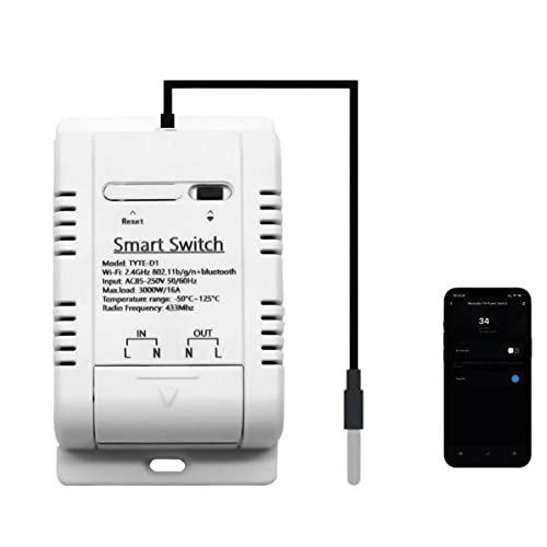 Wifi Temperaturregler Sensormodul, Smart Monitoring Temperaturschalter Modul mit Temperatursensor-Kit, App Wireless Remote Control, funktioniert mit Tuya Smart Life/Alexa/Google Home, 2.4GHz 16A 3000W von RANRAO