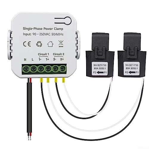 RANRAO WLAN-Smart-Home-Energiemonitor, Echtzeit-Strommonitor/-zähler, Solar-/Netzmessung, Arbeit mit Tuya/Smart Life APP (Monitor mit 2 80-A-Sensoren) von RANRAO