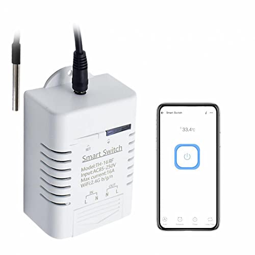 RANRAO WiFi Temperaturschalter 2,4 GHz Smart Monitoring Temperaturschalter Modul mit Temperatursensor-Kit, intelligente und ferngesteuerte funktioniert mit EWeLink/Alexa/Google Home IFTTT, 16 A von RANRAO