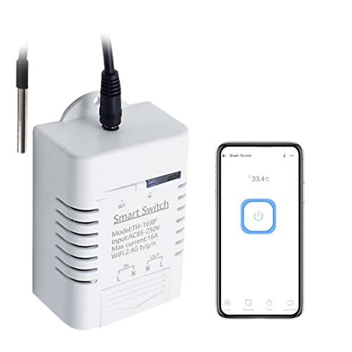 WiFi 2,4 GHz Smart Monitoring Temperaturschalter Modul mit Temperatursensor-Kit, funktioniert mit EWeLink/Alexa/Google Home, 16 A von RANRAO