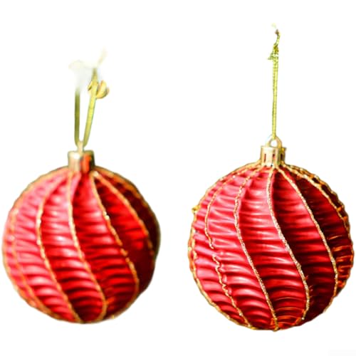 Set mit 2 galvanisierten Kunststoff-Weihnachtsbaumschmuck mit modernem minimalistischem Stil und glänzendem Finish für elegante Urlaubsdekoration (rot) von RANRAO