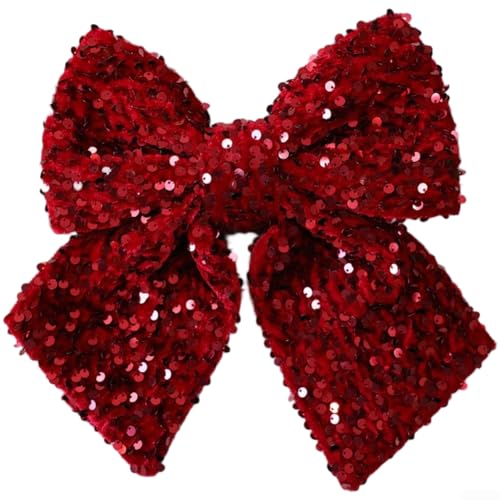 Shengyuan Weihnachtsschleife mit Glitzerband zum Aufhängen, Ornament für Fenster und Wand, Polyester, saisonale Feiertagsdekoration (Weinrot) von RANRAO