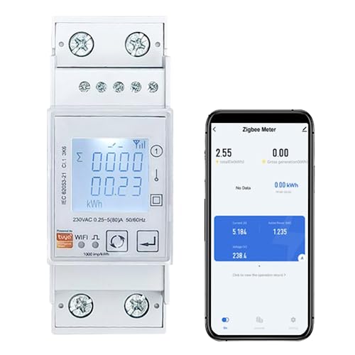 Smart Stromzähler Energiezähler KWh Zähler Energiemessgerät Zigbee Stromzähler Stromverbrauch Messgerät, Einspeisezähler Solar Balkonkraftwerk, 35mm DIN-Schiene, 240V 80A, Arbeite mit Tuya Smart Life von RANRAO