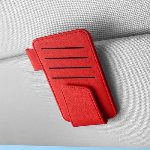 Sonnenbrillen-Clip aus PU-Leder für Auto-Sonnenblende mit magnetischer Halterung, Brillenaufhänger, um die Brille ordentlich und zugänglich zu halten (rot) von RANRAO