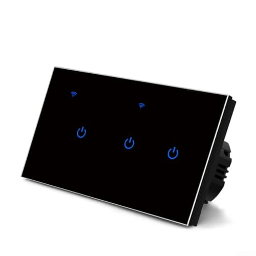 Touch-Schalter Smart Lichtschalter Wifi Schalter Smart Home mit WLAN Glas Touchscreen, für Tuya App Fernbedienung/Sprachsteuerung(3 Gang-Black) von RANRAO