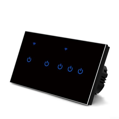 Touch-Schalter Smart Lichtschalter Wifi Schalter Smart Home mit WLAN Glas Touchscreen, für Tuya App Fernbedienung/Sprachsteuerung(5 Gang-Black) von RANRAO