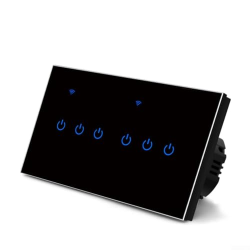 Touch-Schalter Smart Lichtschalter Wifi Schalter Smart Home mit WLAN Glas Touchscreen, für Tuya App Fernbedienung/Sprachsteuerung(6 Gang-Black) von RANRAO