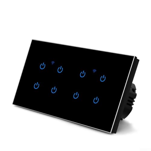 Touch-Schalter Smart Lichtschalter Wifi Schalter Smart Home mit WLAN Glas Touchscreen, für Tuya App Fernbedienung/Sprachsteuerung(8 Gang-Black) von RANRAO