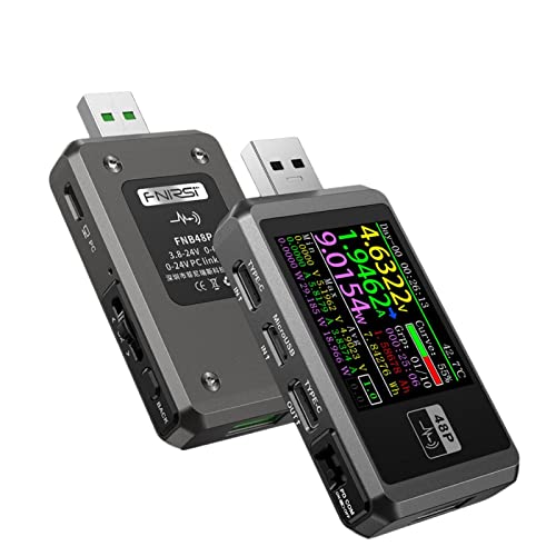 USB Tester Messgerät, USB Spannungsprüfer, USB-A/Micro-USB/Type-C Strommessgerät, PD Amperemeter Messgerät Digital Power Meter Farbe Display Spannung Strom Multi-function, Silber ohne Bluetooth von RANRAO