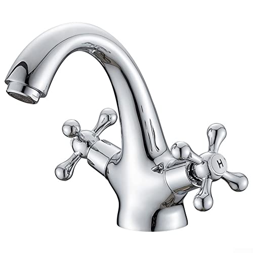 Waschtischarmatur Waschtischarmatur Badezimmer Waschbecken Wasserhahn Vintage Poliert Chrom Plated Doppelgriff Schwenkbar Waschtischarmatur von RANRAO