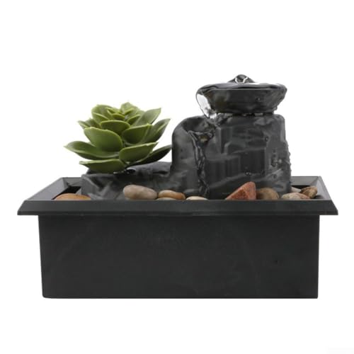 Sukkulent 2-stufiger Wasserbrunnen Meditationsbrunnen, Tischbrunnen Desktop mit Unregelmäßigen Steinen, USB-Wasserbrunnen kreative fließende Wasserornamente Dekoration für den Innenbereich, Büro von RANRAO