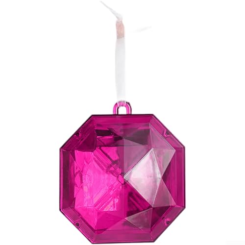 Weihnachtsbaumschmuck zum Aufhängen mit Kunststoffornamenten mit glitzernden Edelsteinen in modernen, quadratischen und runden Formen für den saisonalen Gebrauch (Fuchsia) von RANRAO