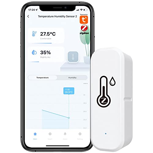 Tuya Zigbee Hygrometer Thermometer Sensor, mit App-Aufzeichnung, Erinnerung an schwache Batterie, Smart Thermometer Sensor funktioniert mit Alexa, Tuya & Smart Life, für Zuhause, Weinkeller von RANRAO