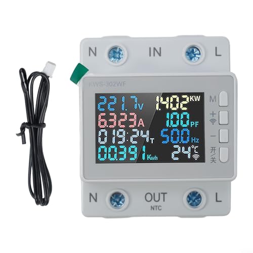 für Tuya WiFi Smart Power Monitor, Smart Energy Meter mit Überspannungs- und Unterspannungsschutz 170–270 V, 0–9999 kWh, mit Smart Life/Tuya App (KWS – 302WF (mit WLAN und Stromausfällen)) von RANRAO